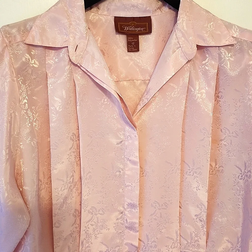 🍁Vintage Worthington Baby Pink Long Sleeve Blouse